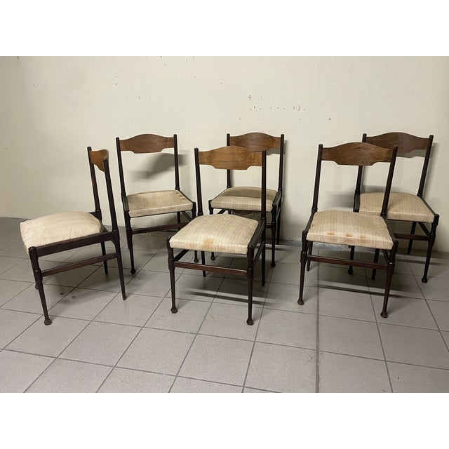 Italian Wooden and Fabric Chairs, 1960s, Set of 6 For Sale - Image 10 of 16