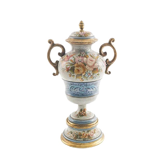 Large Floral & Gold Vase by G. Nico for Bassano, 1800s For Sale