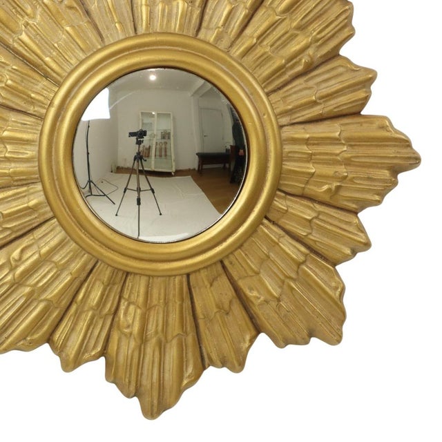Gold Convex Gilt Sunburst Mirror, 1960s For Sale - Image 8 of 16
