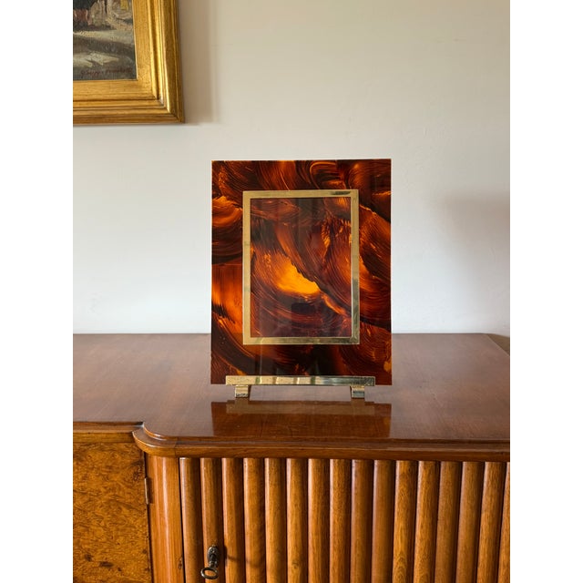 Hollywood regency acrylic glass picture frame Italy 1970s Label Gioielleria Cristilli Roma acrylic glass, brass H 37 cm 28...