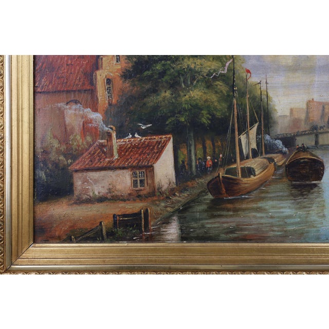 Belgian Artist, River Landscape with Sailboats, 1850s, Oil on Canvas For Sale - Image 5 of 11