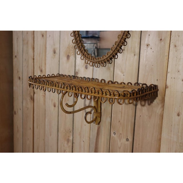 Mirror with Rattan Side Table in the style of Franco Albini, 1950, Set of 2 For Sale - Image 4 of 12
