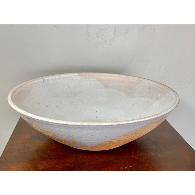 Large Organic Cream Glaze Studio Ceramic Bowl - Signed For Sale In San Diego - Image 6 of 10