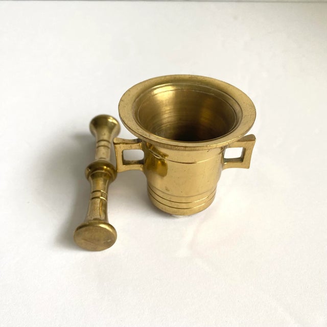 Vintage Brass Mortar & Pestle Apothecary Spice Crusher Small Petite Miniature Size For Sale - Image 6 of 10