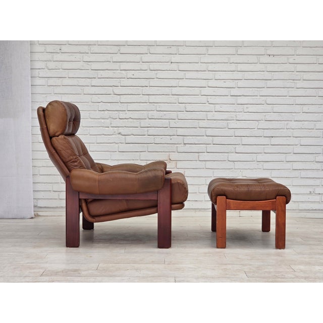 Set of Swedish Lounge Chair and Ottoman in Leather, 1970s For Sale - Image 14 of 18