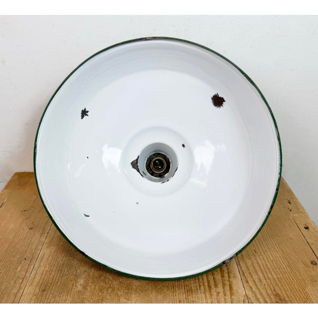 Industrial British Green Enamel Factory Pendant Lamp, 1960s For Sale - Image 17 of 18