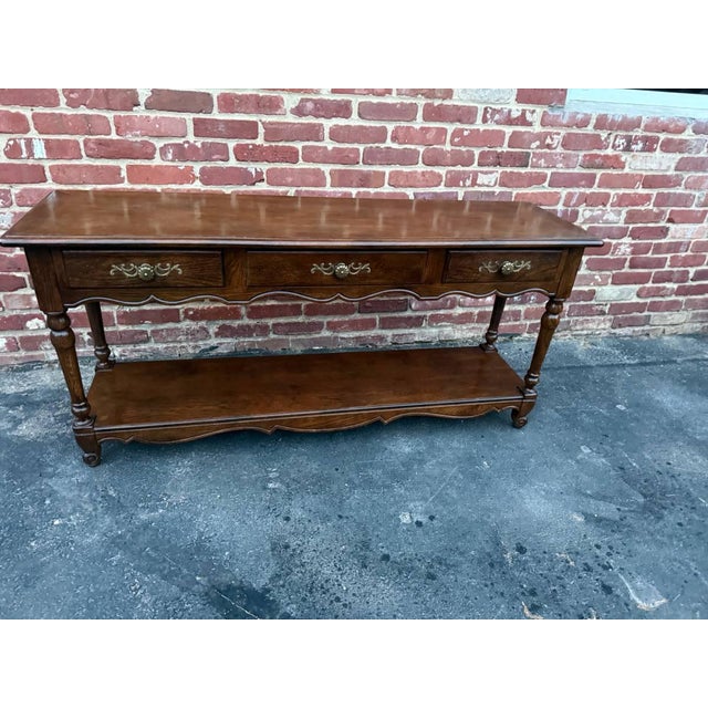 French Country Vintage French Country Style Oak 2 Tier Sofa Console Table by Hickory For Sale - Image 3 of 15