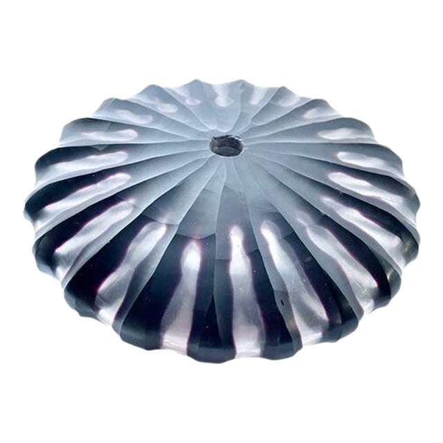 Vintage Striped Cut Glass Disc Vase For Sale