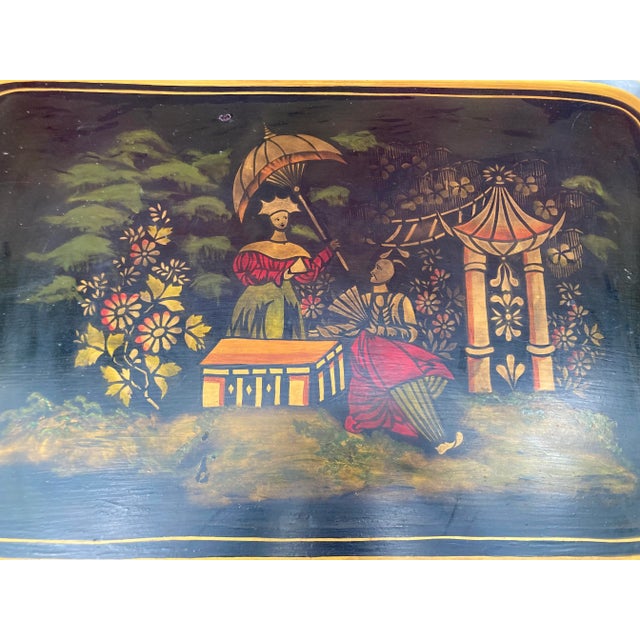 1920s Antique Hand Stenciled and Painted Tole Tray For Sale - Image 5 of 7