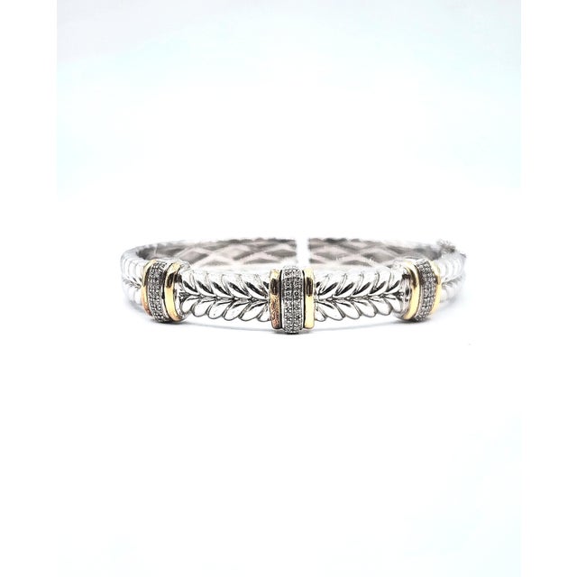 Silver Alwand Vahan Sterling Silver 14k Gold Diamond Bangle Bracelet For Sale - Image 8 of 8
