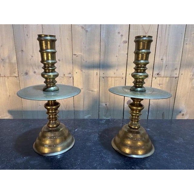 Large Brass Candleholders, Set of 2 For Sale - Image 10 of 10