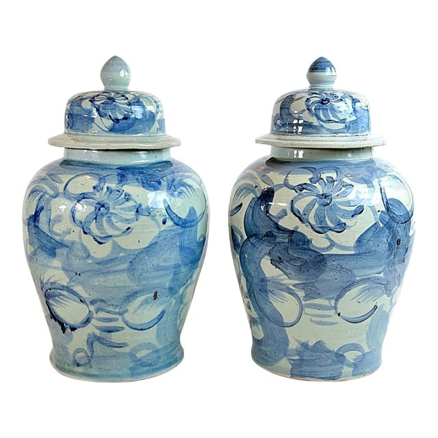 Large Chinoiserie Blue and White Abstract Lotus Ginger Jar For Sale - Image 11 of 12