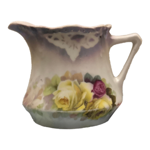 Vintage German Porcelain Creamer – Hand-Painted Yellow & Pink Roses