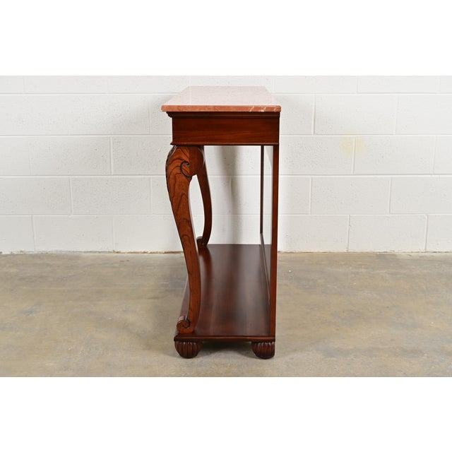 Ethan Allen French Empire Carved Cherry Wood Marble Top Console Table With Mirrored Back For Sale - Image 11 of 14