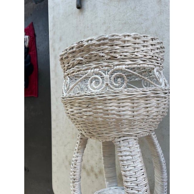 Mid 20th Century Vintage Mid Century White Wicker Plant Stand For Sale - Image 5 of 9