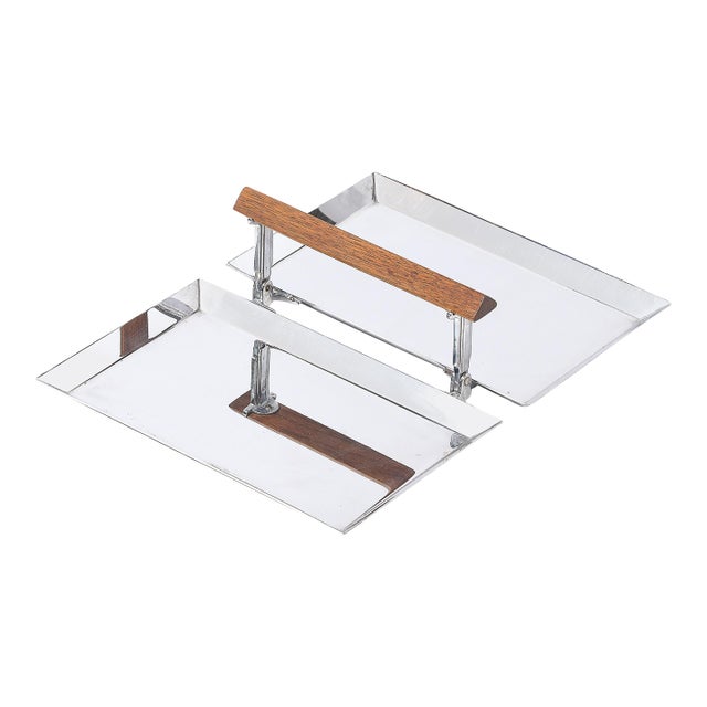 Art Deco Chrome Folding Tray With Triangular Walnut Handle For Sale