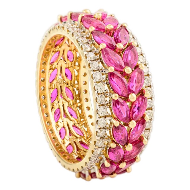 Revival Chunky Ruby and Diamond Statement Ring in 14k Gold Size 6 For Sale