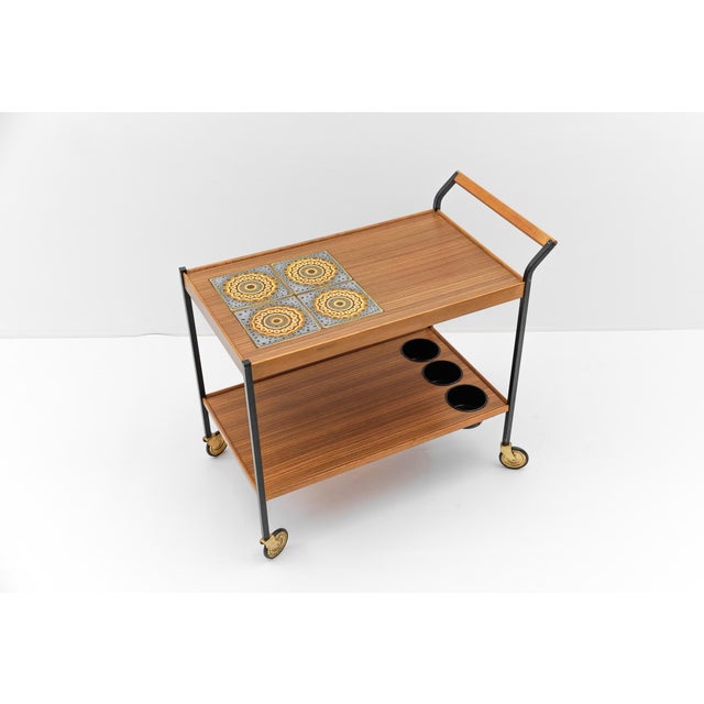 Vintage Walnut and Ceramic Serving Trolley, 1960s For Sale - Image 6 of 12