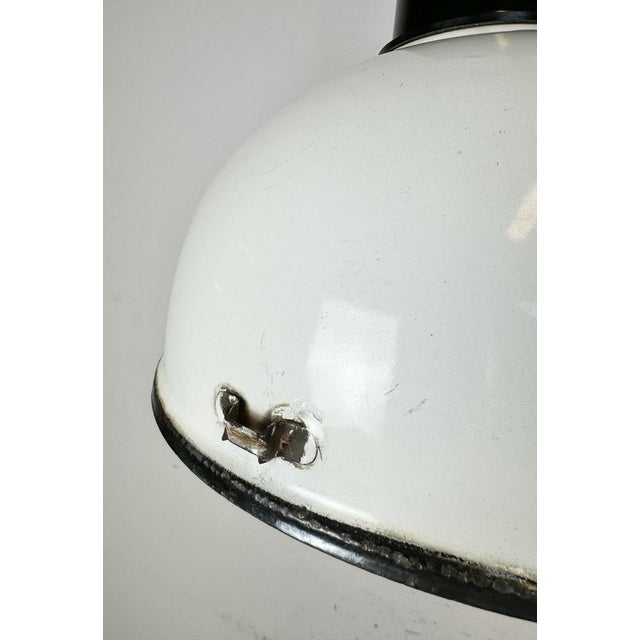 Black Soviet Industrial White Enamel Pendant Lamp, 1960s For Sale - Image 8 of 17