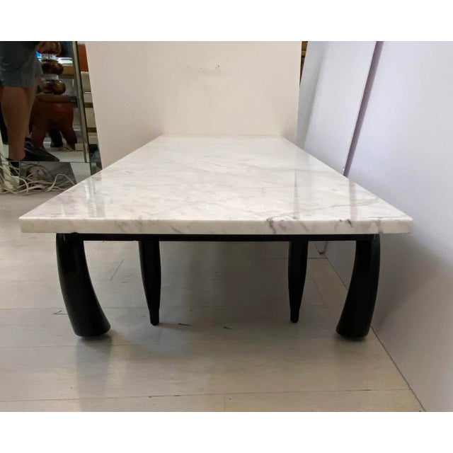 Wood 1960s Gio Ponti Style Marble Top Ebonized Coffee Table For Sale - Image 7 of 9