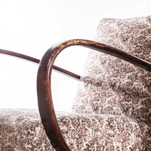 1950’s Jindrich Halabala Armchairs In Original Floral Jacquard Fabric. Sourced direct in the Czech republic, Halabala was...