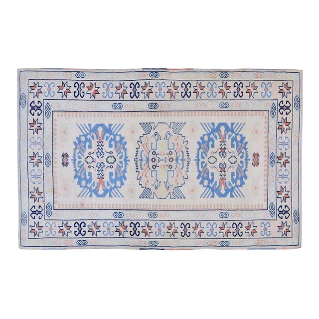 Vintage Turkish Oushak Hand Knotted Wool Rug, 4'2"x6'6" For Sale