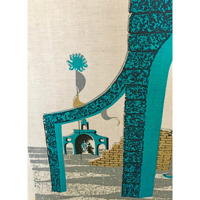 Mid-Century Modern Robert Bushong for Tom Tru Studios Mid-Century Serigraph on Linen Wall Hanging For Sale - Image 3 of 10