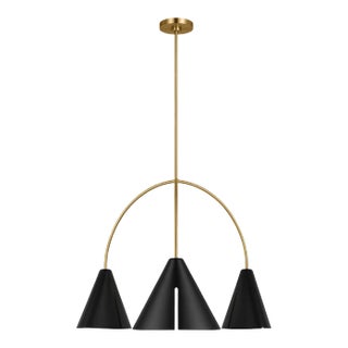 Kelly Wearstler By Visual Comfort Studio Cambre 3-Light integrated LED Large Chandelier in Midnight Black and Burnished Brass For Sale