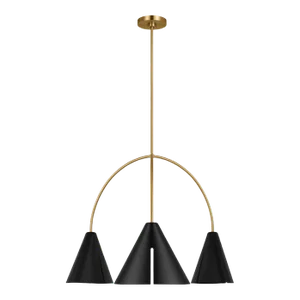 Kelly Wearstler By Visual Comfort Studio Cambre 3-Light integrated LED Large Chandelier in Midnight Black and Burnished Brass