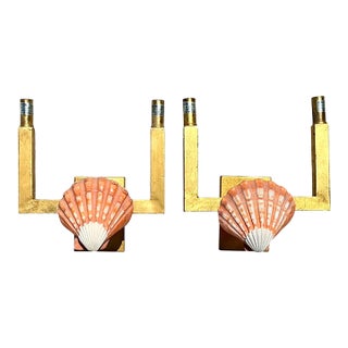 Vintage Shell and Metal Wall Sconces - a Pair For Sale