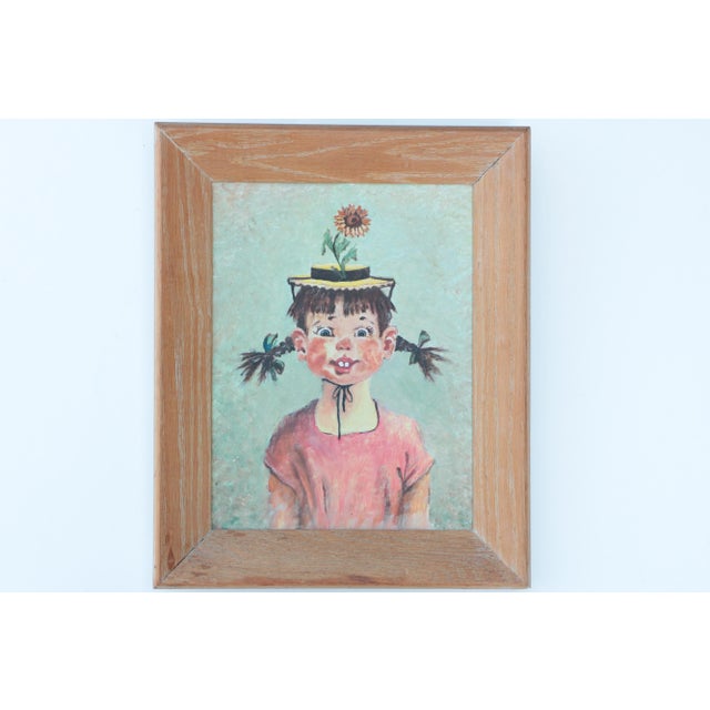 Pair of original portrait paintings on canvas board in limed oak frames. Skillfully painted in oil, these children are...