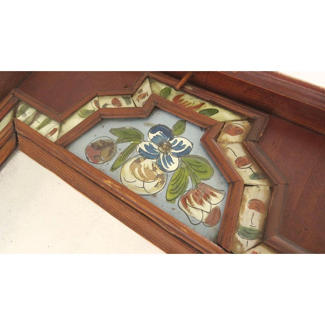 Arts & Crafts European Late 18th Century Pine Courting Mirror with Reverse Painted Glass depicting Flowers and Acorns For Sale - Image 3 of 7