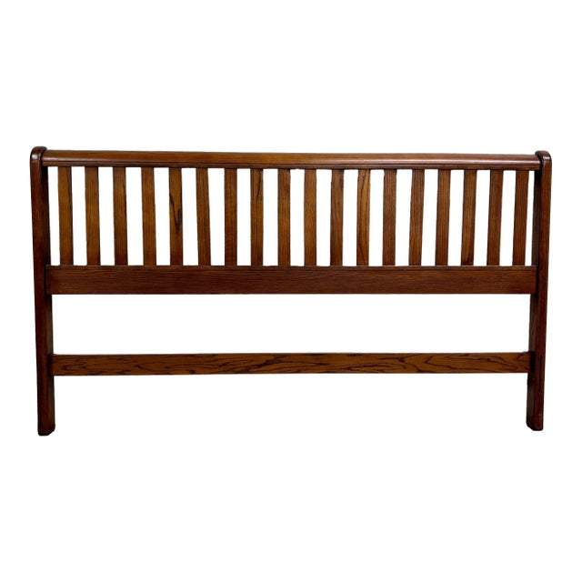 Vintage King Size Mission Style Arts and Crafts Syle Oak Slatted Headboard For Sale