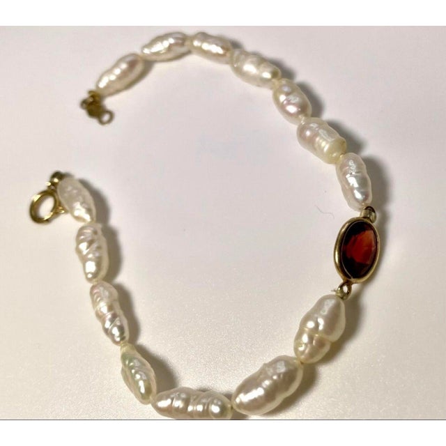 Late 20th Century Late 20th Century 14k Gold Hessonite Garnet 7mm. Salt Water Pearl Necklace & Bracelet Set For Sale - Image 5 of 5