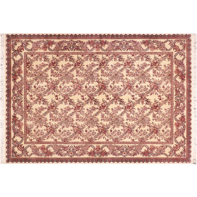 Red Shabby Chic Trellis 1990's Pak-Persian Ivory/Red Wool Rug - 6'0'' X 9'3'' For Sale - Image 8 of 9