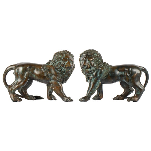 Metal 19th Century Neoclassical Bronze Lion Sculptures With Aged Patina For Sale - Image 7 of 11