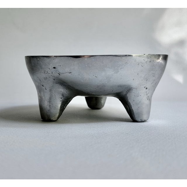 Mid 20th Century Vintage Mexican Footed Hammered Pewter Bowl For Sale - Image 5 of 14