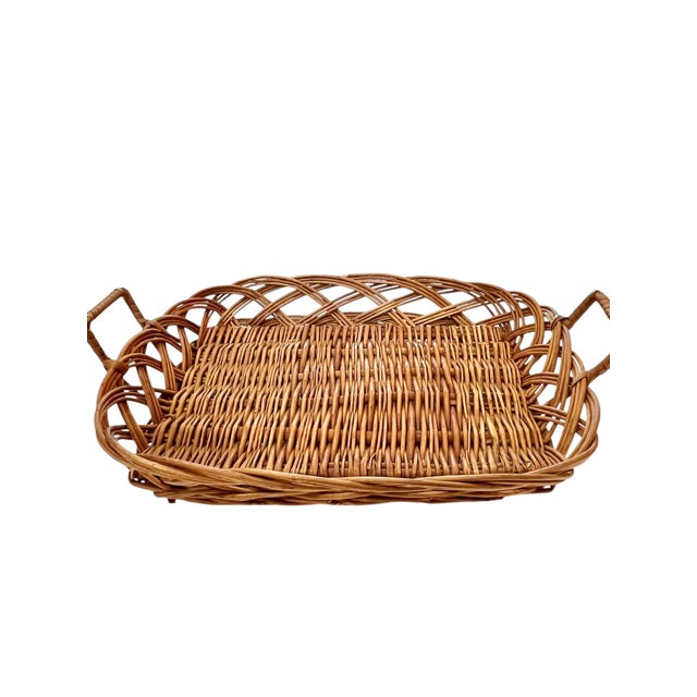 Beautiful French Provincial basket tray. Wicker handles. Lovely deep tray perfect for displaying and organizing your...