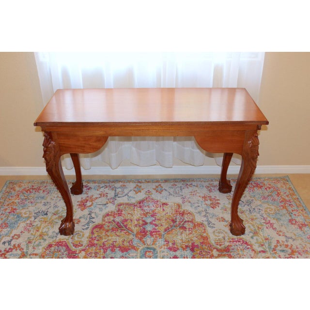 1950s Vintage Mahogany Console Table - Hand-Carved Chippendale Style With Claw Feet & Ornate Details For Sale - Image 15 of 15