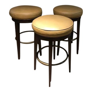 Leather Swivel Bar Stools - Set of 3 For Sale