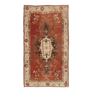 Antique Turkish Oushak Rug With Terracotta Field, Cream, and Soft Brown Accents For Sale