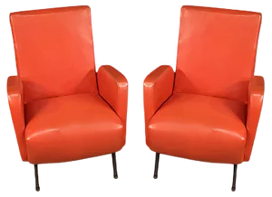 Set of Italian Armchairs in Red Faux Leather, 1970s