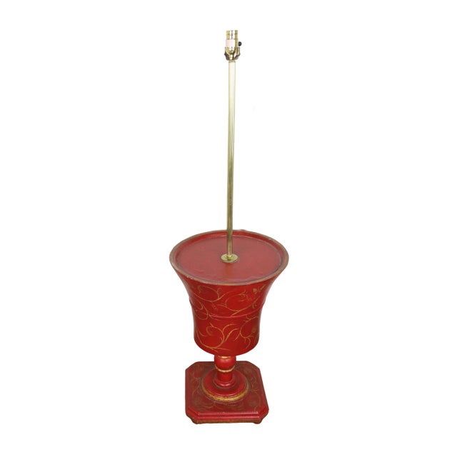 Late 20th Century Vintage Hand-Painted Red Flowerpot Floor Lamp For Sale - Image 5 of 7