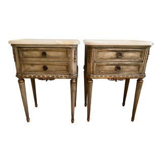 Vintage Pair French Marble Top Night Tables For Sale