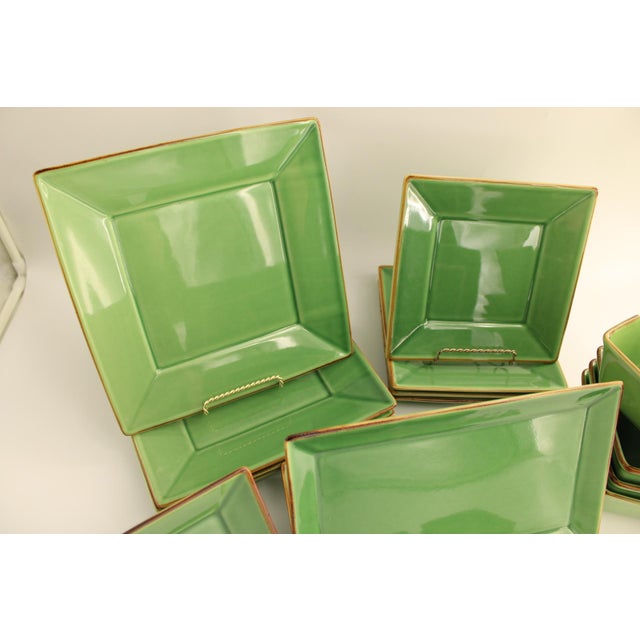 Asian Gorgeous Lot of Pottery Barn Asian Square Green Dinnerware Settings for 4 People - 24 pcs For Sale - Image 3 of 10
