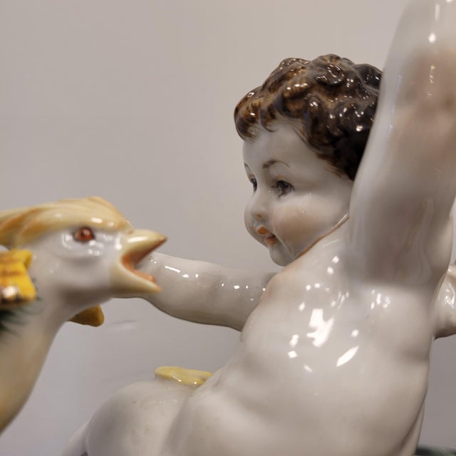 20th Century Angels with Pheasant Sculpture in Algora Porcelain, Madrid, Spain For Sale - Image 15 of 18