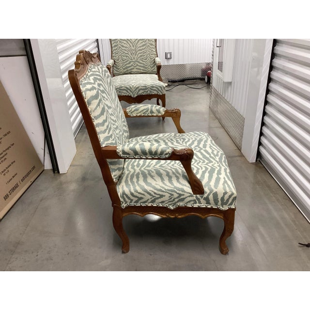 1950s French Walnut Fauteuils Newly Upholstered in Stroheim Animal Print For Sale - Image 5 of 14