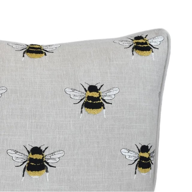 French Napoleonic Embroidered & Tufted Bee Linen & Velvet Feather/Down Pillow 22” Square For Sale - Image 4 of 9