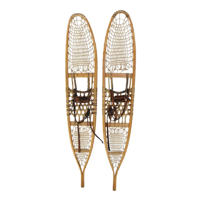 Vintage Ash, Sinew & Leather Lund Snowshoes Cottage Style For Sale