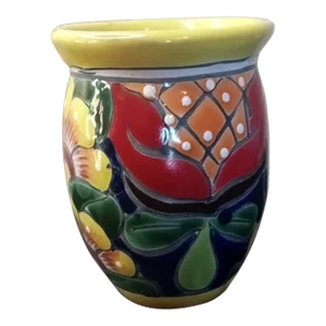 1980s Hand Painted Folk Art Talavera Mexico Decorative Vase